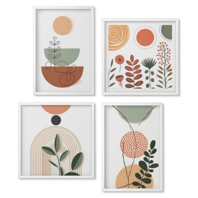 Set de 4 Tableaux Encadres Blanc Tulup Multi Formats Galerie Murale Formes végétales abstraites