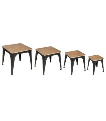 Set de 4 Tables gigognes Bois et en métal Noir effet vieilli