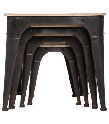 Set de 4 Tables gigognes Bois et en métal Noir effet vieilli