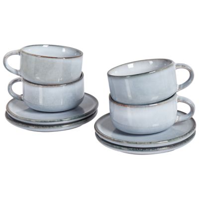 Set de 4 tasses avec soucoupes JUNIPER Grès Bleu clair