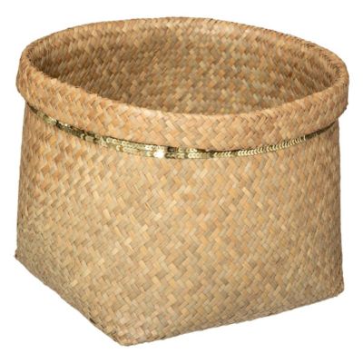 Set de 5 paniers ronds - roseau tressé - sequins dorés - Atmosphera