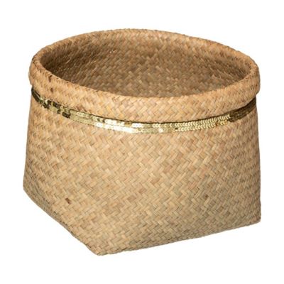 Set de 5 paniers ronds - roseau tressé - sequins dorés - Atmosphera