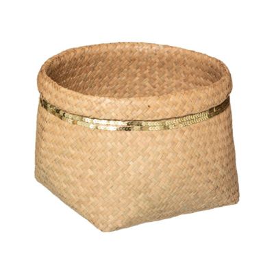 Set de 5 paniers ronds - roseau tressé - sequins dorés - Atmosphera