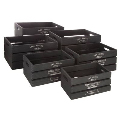 Set de 6 caisses cagettes "Facto" - bois - noir - Atmosphera