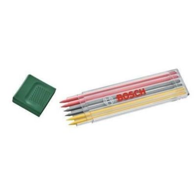 Set de 6 mines multicolores 2,8 mm pour marqueur pour trous profonds, 2 rouges, 2 jaunes, 2 graphites HB, étui