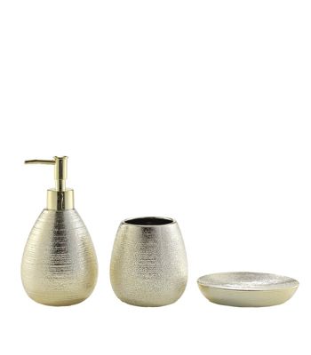 Set de Bain TRÉSOR - 3 Pièces - Grès Uni Métallisé - 30x20x17cm - Doré