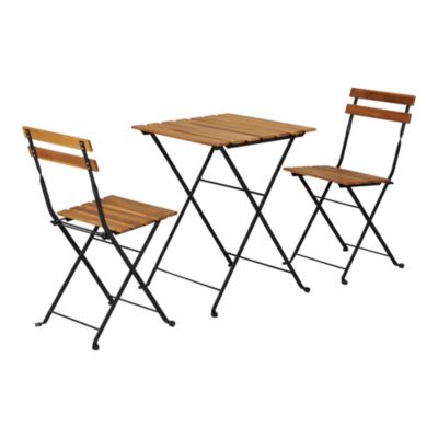 Set de bistrot 3 pièces Bovino acier bois d'acacia noir beige casa.pro