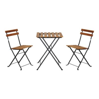 Set de bistrot 3 pièces Bovino acier bois d'acacia noir beige casa.pro