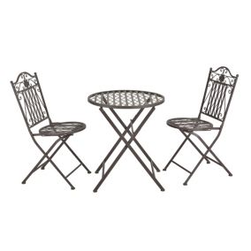 Set de Bistrot Biella pour Jardin Métal Vert Foncé Patine Grise Claire en.casa