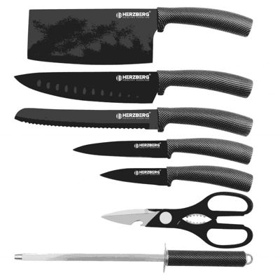 Set de couteaux avec support 8 pièces carbon Herzberg HGMSN8CAR