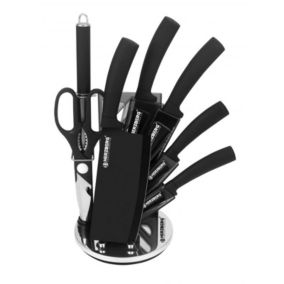 Set de couteaux avec support 8 pièces noir Herzberg HGMSN8BLK