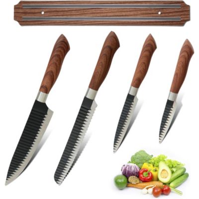 Set de Couteaux FISHTEC 4 Couteaux : Chef - à Pain - à Légumes - d'Office + Support Magnétique