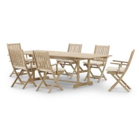 Set de de repas de jardin table extensible 180/240x100 + 6 chaises avec accoudoirs avec coussins - Java Light