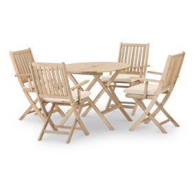 Set de de repas de jardin table pliante ronde 90cm + 4 chaises avec accoudoirs avec coussins - Java Light