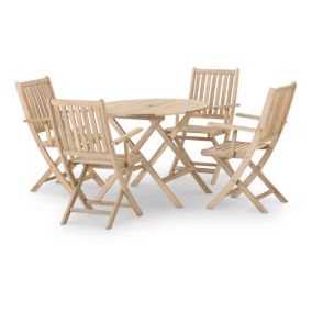 Set de de repas de jardin table pliante ronde 90cm + 4 chaises avec accoudoirs - Java Light