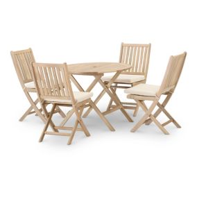 Set de de repas de jardin table pliante ronde 90cm + 4 chaises sans bras avec coussins- Java Light