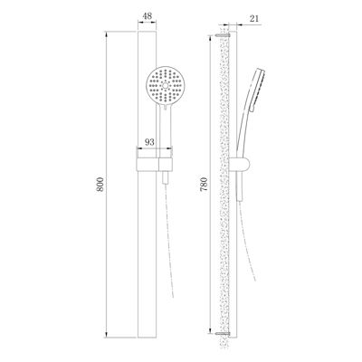 Set de douche barre de douche NT127, noir mat Sans coude mural, Avec flexible BS02 + douchette HB03B