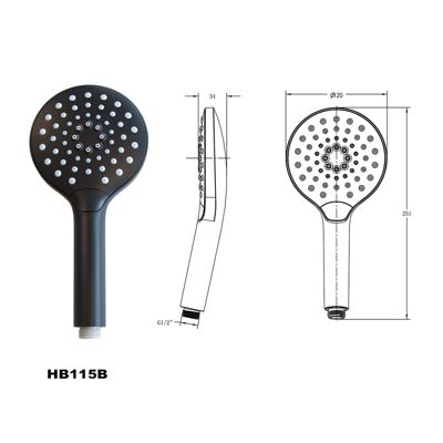 Set de douche barre de douche NT127, noir mat Sans coude mural, Avec flexible BS02 + douchette HB03B
