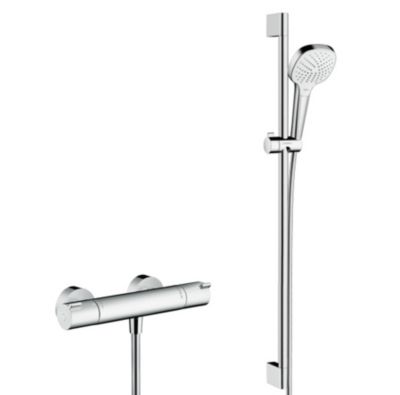 Set  de douche Croma Select E 110 Vario / Unica'Croma 0,90m + Mitigeur thermostatique de Douche, Chrome (13211000-CromaSelectE)