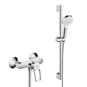 Set de douche Logis Loop Mitigeur de douche + Douchette 2 jets + Barre de douche 65cm + Flexible, Chrome 71247000-Crometta