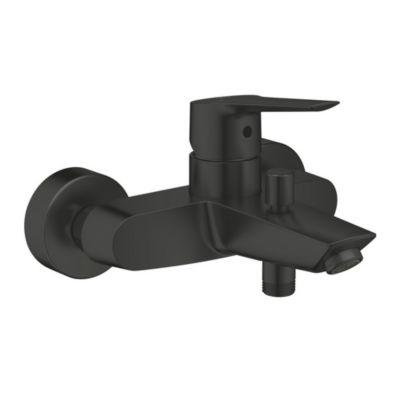 Set de douche mitigeur Bain/douche 1/2"+ Douchette 2 jets + support mural + Flexible 1750 mm, noir mat