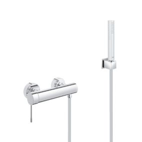 Set de douche Mitigeur de douche Essence + Douchette Stick 1 jet, support mural, flexible, Chrome (33636001-CUBESTICK)