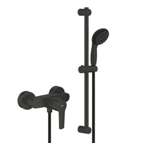 Set de douche mitigeur de douche monocommande + Douchette 2 jets + Barre 600 mm + Flexible, noir mat (322792432-GroheBlack1)