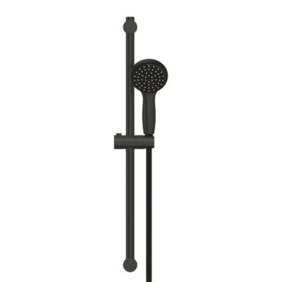 Set de douche mitigeur de douche thermostatique 1/2" + Douchette 2 jets + Barre 600 mm + Flexible, noir mat