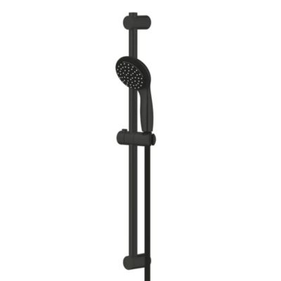 Set de douche mitigeur de douche thermostatique 1/2" + Douchette 2 jets + Barre 600 mm + Flexible, noir mat