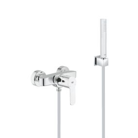 Set de douche Mitigeur Eurostyle + Douchette Stick 1 jet, support mural, flexible, Chrome (33590002-CUBESTICK)