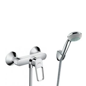 Set de douche Mitigeur Logis Loop + Douchette à main 1 jet + Flexible + Support mural, Chrome (71247000-PORTER)