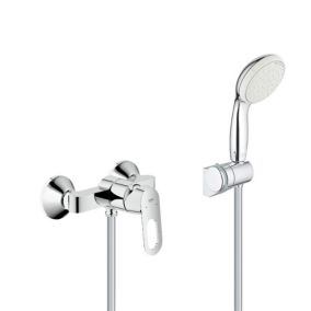 Set de douche Mitigeur mécanique Bauloop + Douchette à main 2 jets Tempesta 100 avec support mural, Chrome (23340000-Tempesta3)