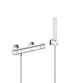 Set de douche Mitigeur thermostatique Grohtherm + Douchette Stick 1 jet, support mural, flexible, Chrome (34558000-CUBESTICK)