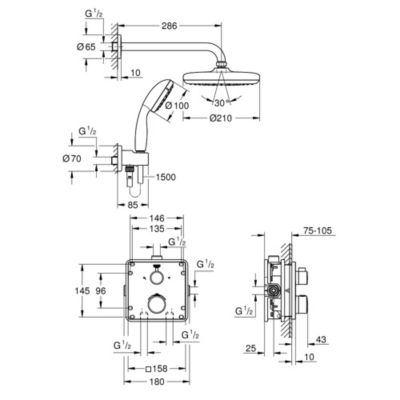 Set de douche Tempesta 210 avec thermostat encastré, chrome (34729000)