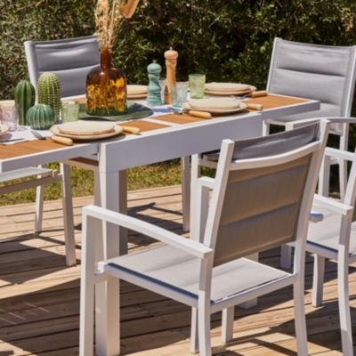 Set de jardin 160/80x80 cm et 4 chaises en aluminium blanc - Osaka & Tokyo