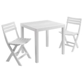 Set de jardin 3 pièces Table blanche + 2 chaises pliantes de jardin