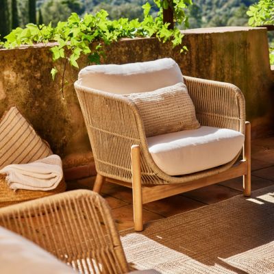 Set de jardin 5 places en bois et corde beige et 2 tables - Provenza