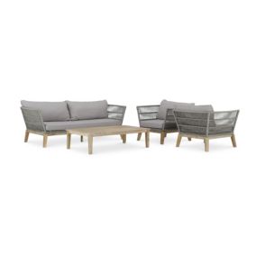 Set de jardin 5 places en bois et corde taupe - Bermudas