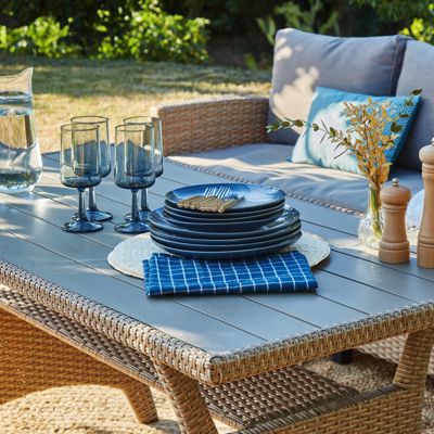 Set de jardin 5 places en rotin synthétique et acier avec table haute - Verona
