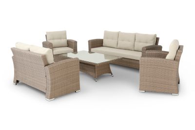 Set de jardin 7 places table basse 140x80x46cm rotin synthétique et aluminium - Bolonia