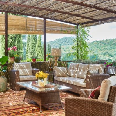Set de jardin 7 places table basse 140x80x46cm rotin synthétique et aluminium - Bolonia