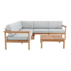 Set de jardin d'angle 5 places en bois d'eucalyptus et coussins gris - Roma