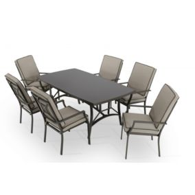 Set de jardin table 185x100 et 6 chaises empilables avec coussins - Toscana