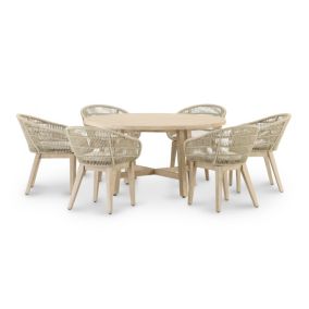 Set de jardin table ronde 150 et 6 chaises corde beige - Siena & Provenza