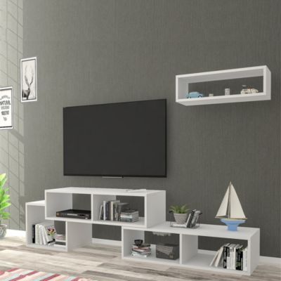 Set de meuble TV et étagère murale Malvik panneau de particules 170 x 30 x 42 cm blanc en.casa