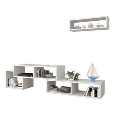 Set de meuble TV et étagère murale Malvik panneau de particules 170 x 30 x 42 cm blanc en.casa