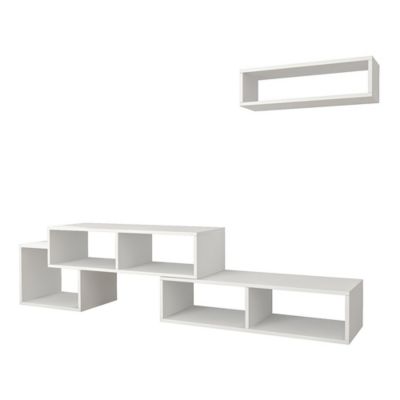 Set de meuble TV et étagère murale Malvik panneau de particules 170 x 30 x 42 cm blanc en.casa