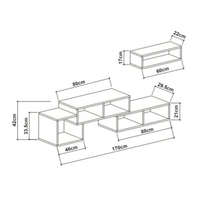 Set de meuble TV et étagère murale Malvik panneau de particules 170 x 30 x 42 cm blanc en.casa
