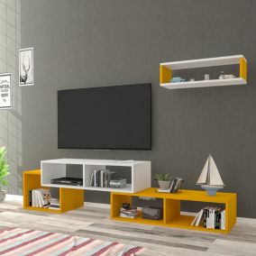 Set de meuble TV et étagère murale Malvik panneau de particules 170 x 30 x 42 cm blanc jaune en.casa