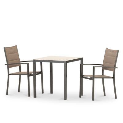 Set de repas 2 places table 70x70 aluminium marron - Tokyo